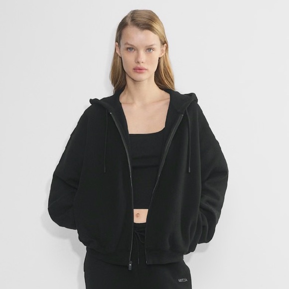 Aritzia Cozy Sweatfleece Black Mega Zip Hoodie Boyfriend Wide Leg Set Small - Picture 4 of 15